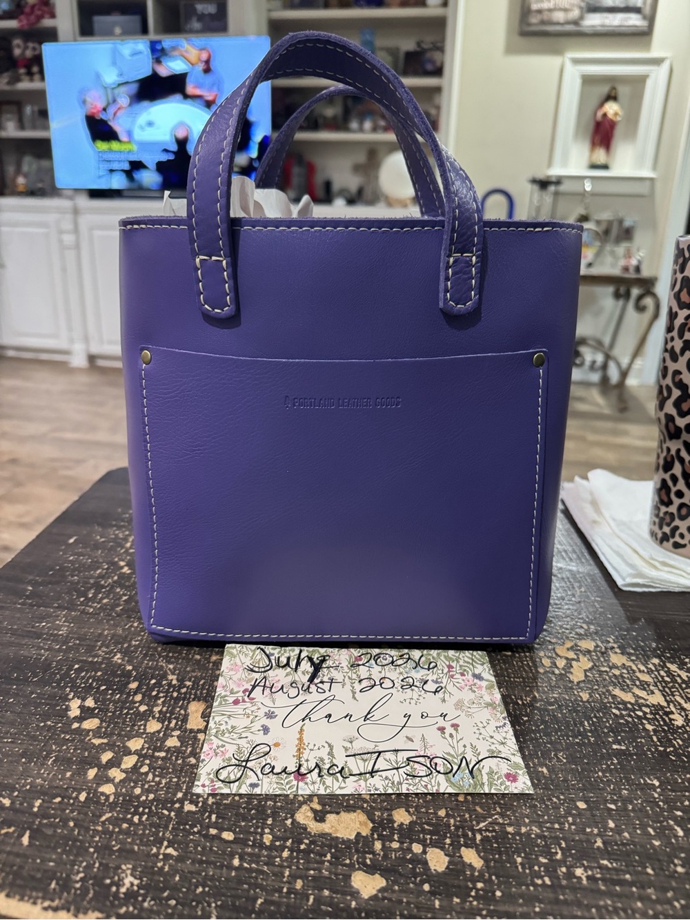 Portland Leather Morning Glory Zippered Leather Mini CB Tote with Front Pocket